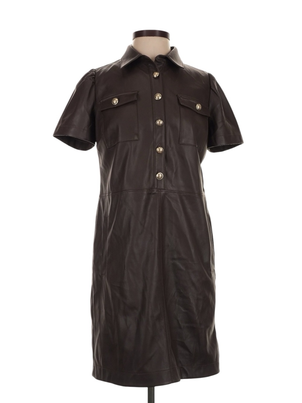 Loft Faux Leather Pocket Shift Dress Size 2 Brown Mini Pockets Office Work NWT